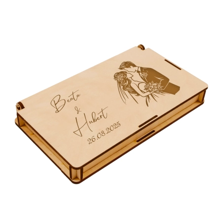 Drewniane pudełko na pieniądze na ślub prezent pamiątka wesele personalizowany grawer